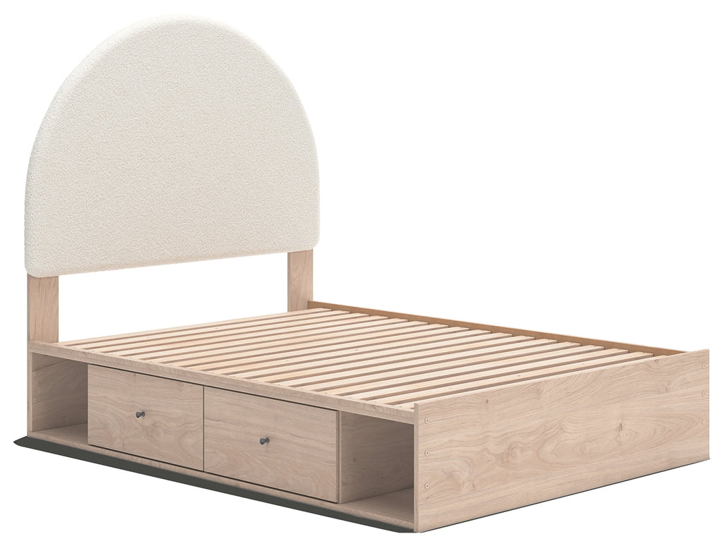 Arloster Tan/White Full Upholstered Panel Bed with Storage