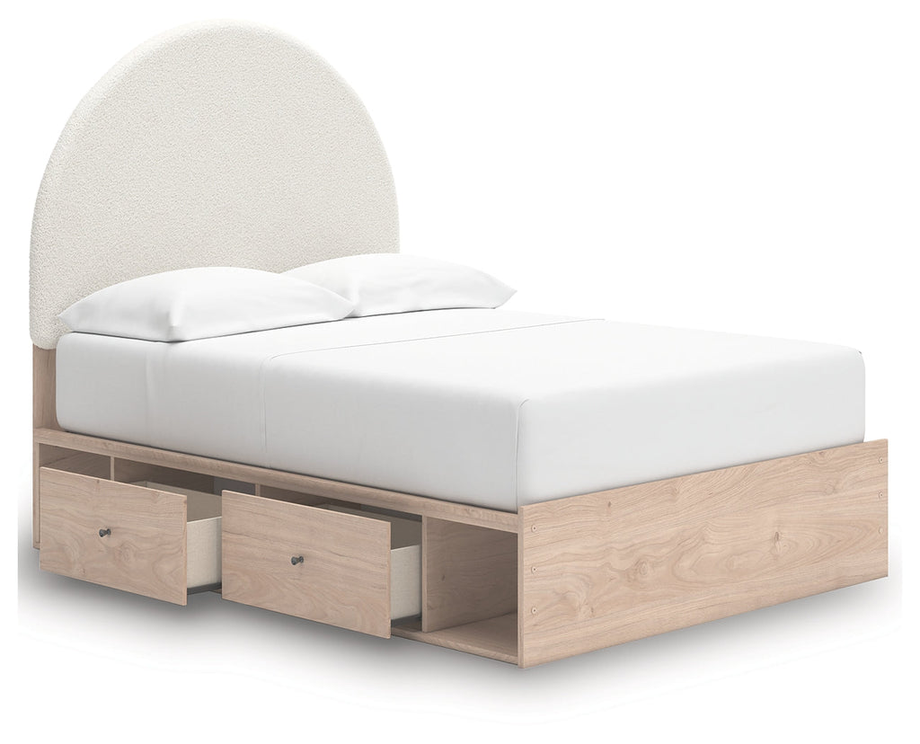 Arloster Tan/White Full Upholstered Panel Bed with Storage