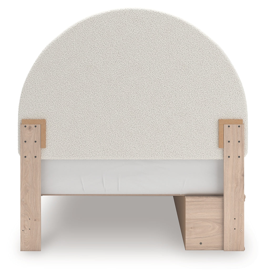 Arloster Tan/White Full Upholstered Panel Bed with Storage