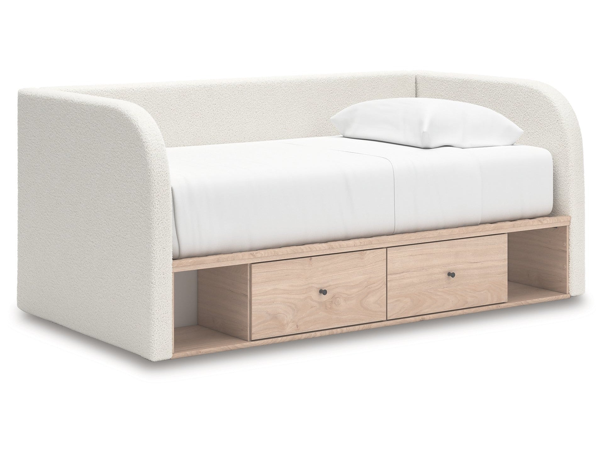 Arloster Tan/White Twin Upholstered Day Bed with Storage
