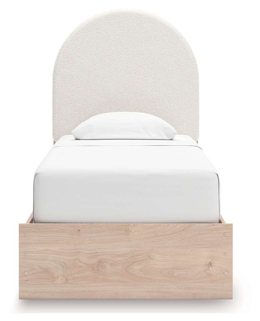 Arloster Tan/White Twin Upholstered Panel Bed
