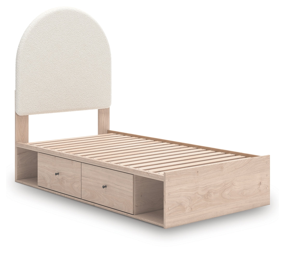 Arloster Tan/White Twin Upholstered Panel Bed with 2 Drawers Storage