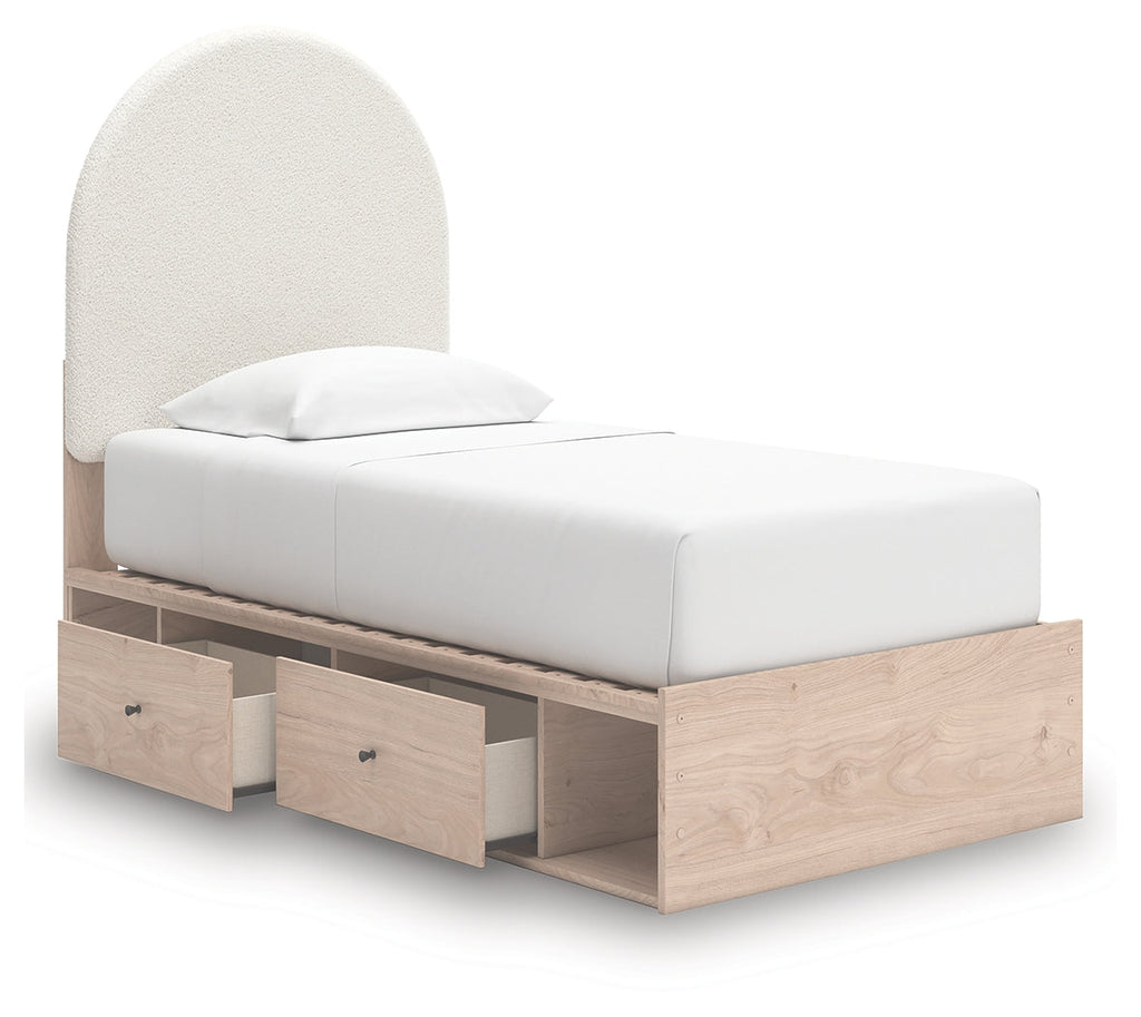 Arloster Tan/White Twin Upholstered Panel Bed with 2 Drawers Storage