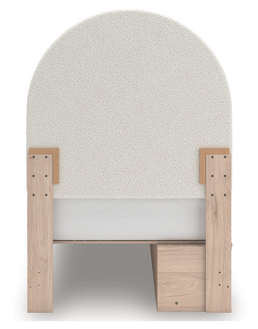 Arloster Tan/White Twin Upholstered Panel Bed with 2 Drawers Storage