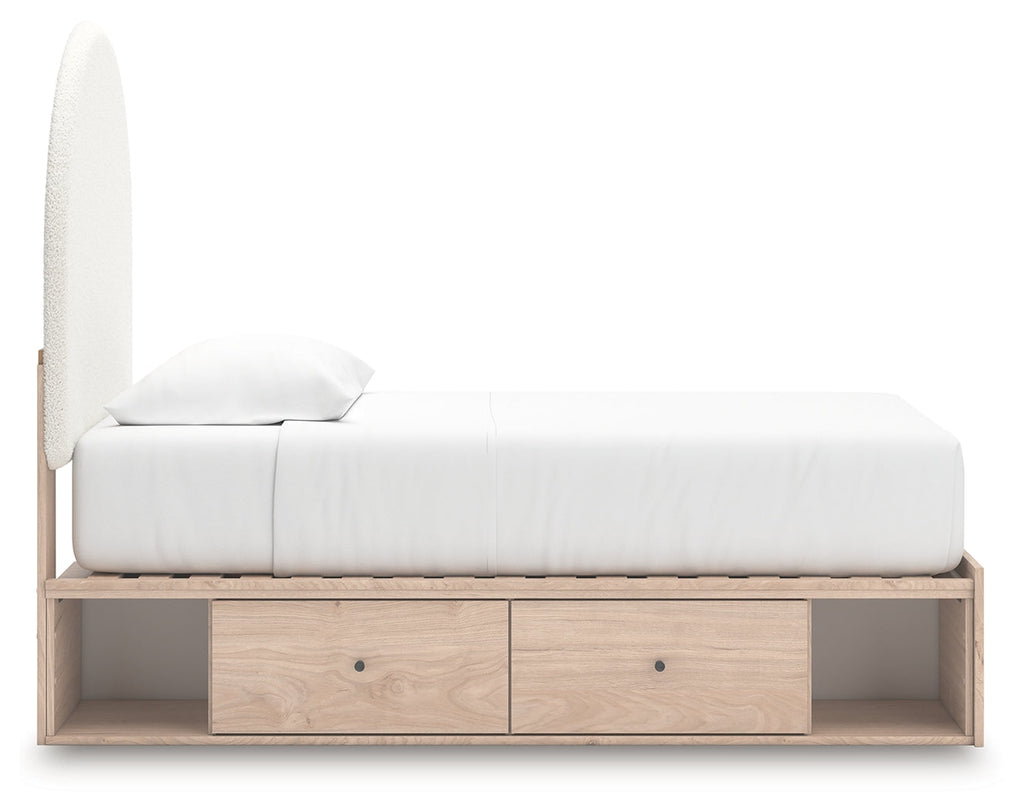 Arloster Tan/White Twin Upholstered Panel Bed with 2 Drawers Storage