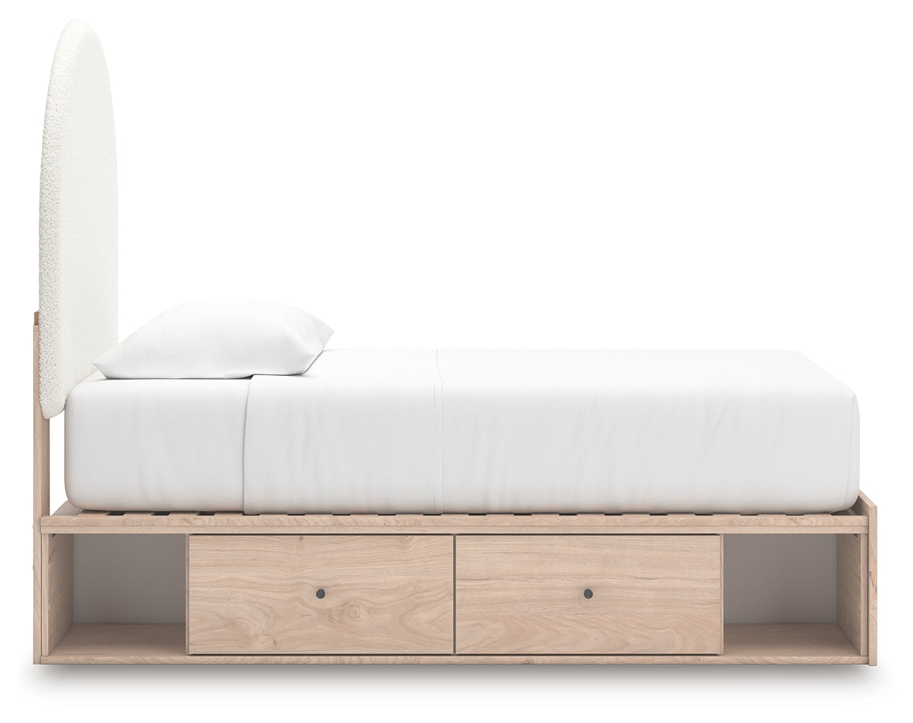 Arloster Tan/White Twin Upholstered Panel Bed with 2 Drawers Storage