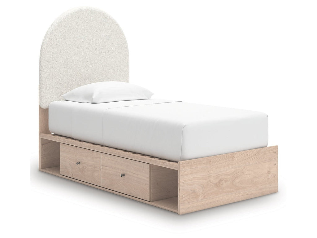 Arloster Tan/White Twin Upholstered Panel Bed with 4 Drawers Storage