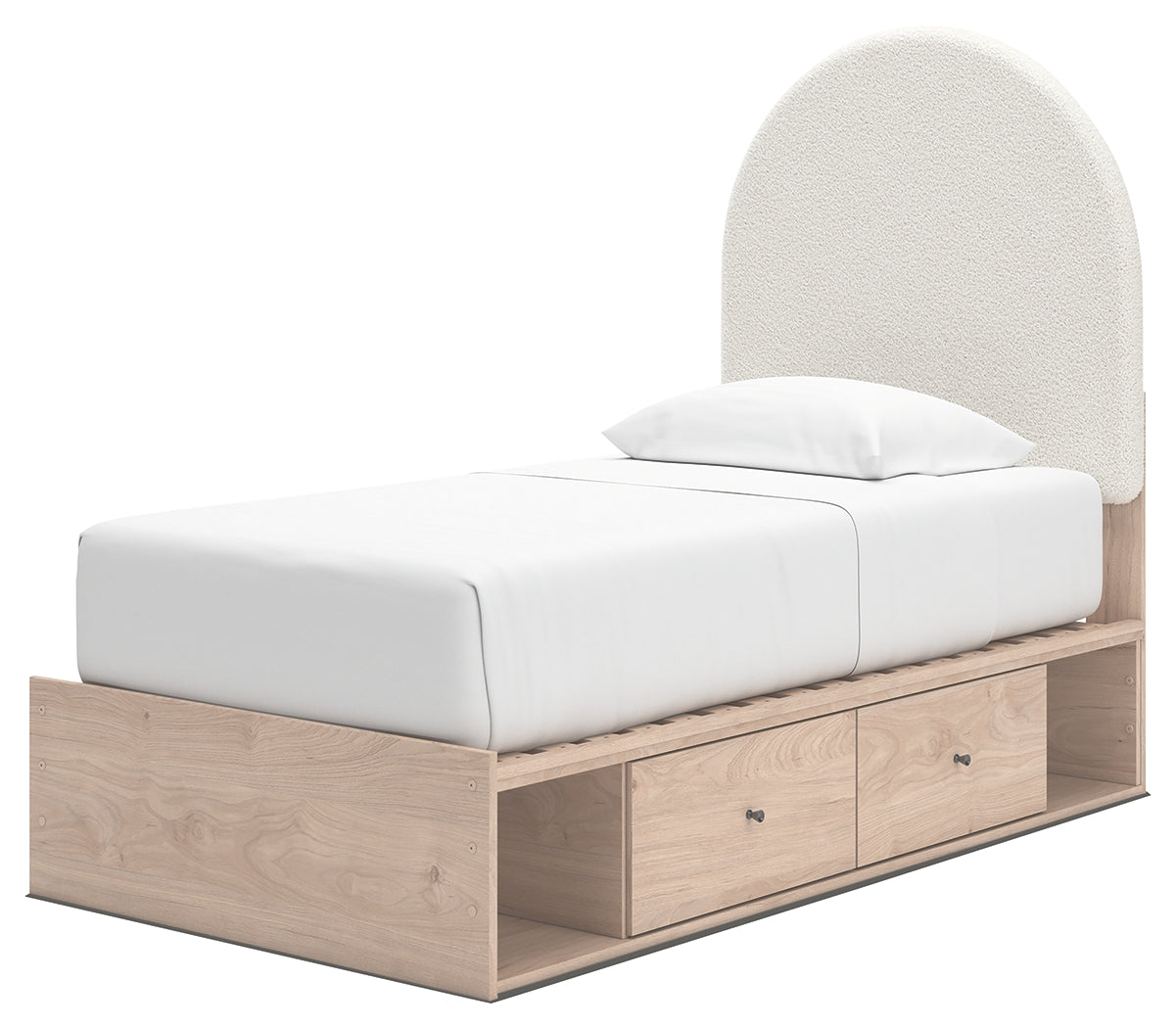Arloster Tan/White Twin Upholstered Panel Bed with 4 Drawers Storage