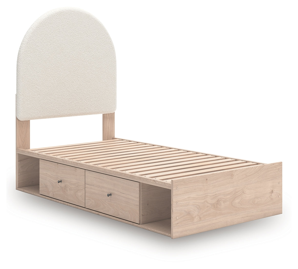 Arloster Tan/White Twin Upholstered Panel Bed with 4 Drawers Storage