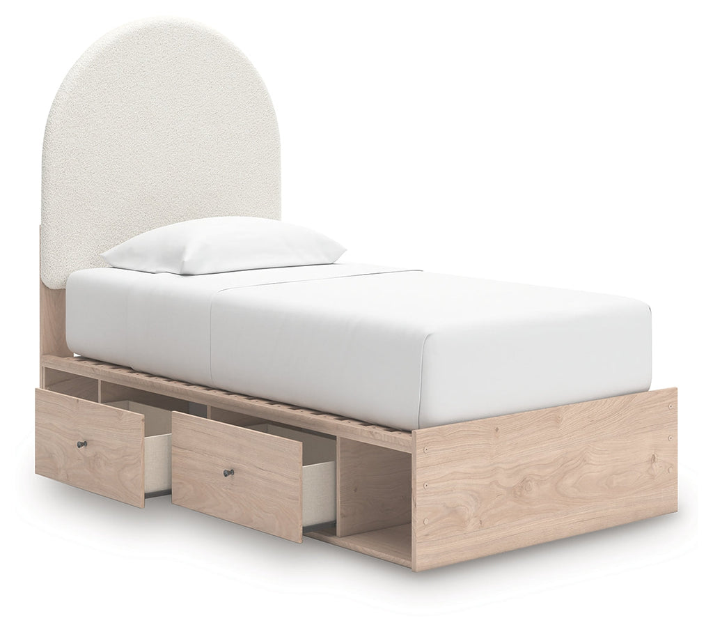 Arloster Tan/White Twin Upholstered Panel Bed with 4 Drawers Storage