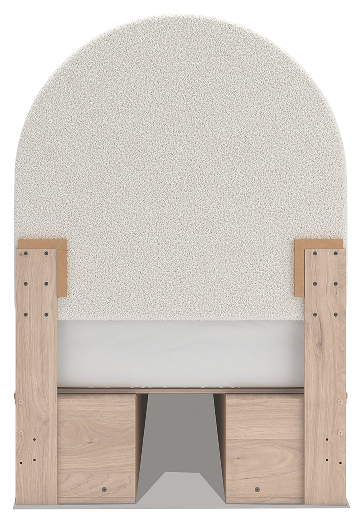 Arloster Tan/White Twin Upholstered Panel Bed with 4 Drawers Storage