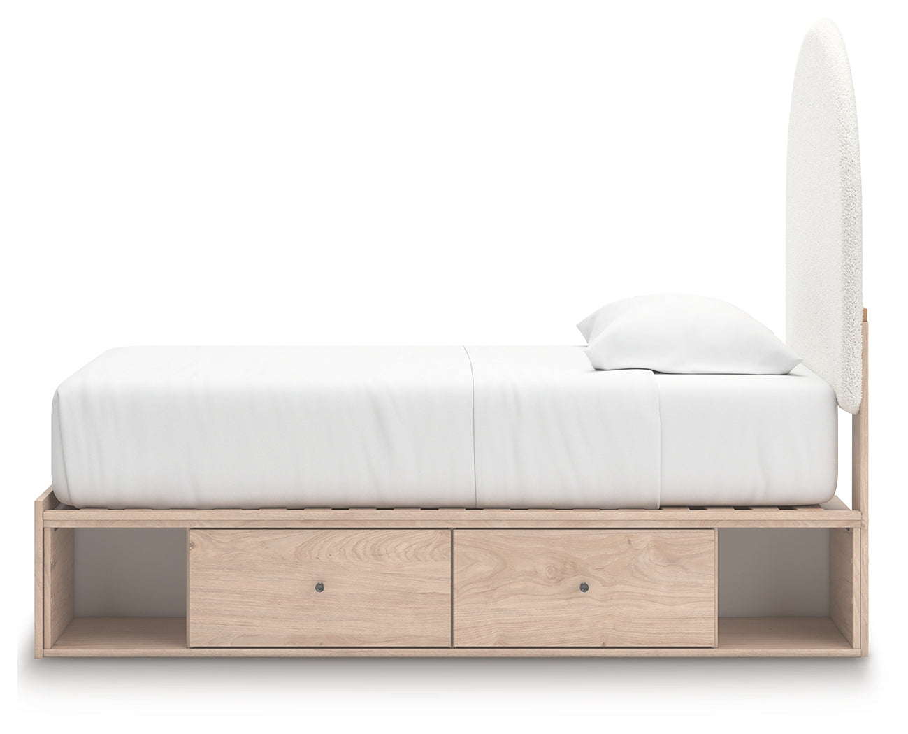 Arloster Tan/White Twin Upholstered Panel Bed with 4 Drawers Storage