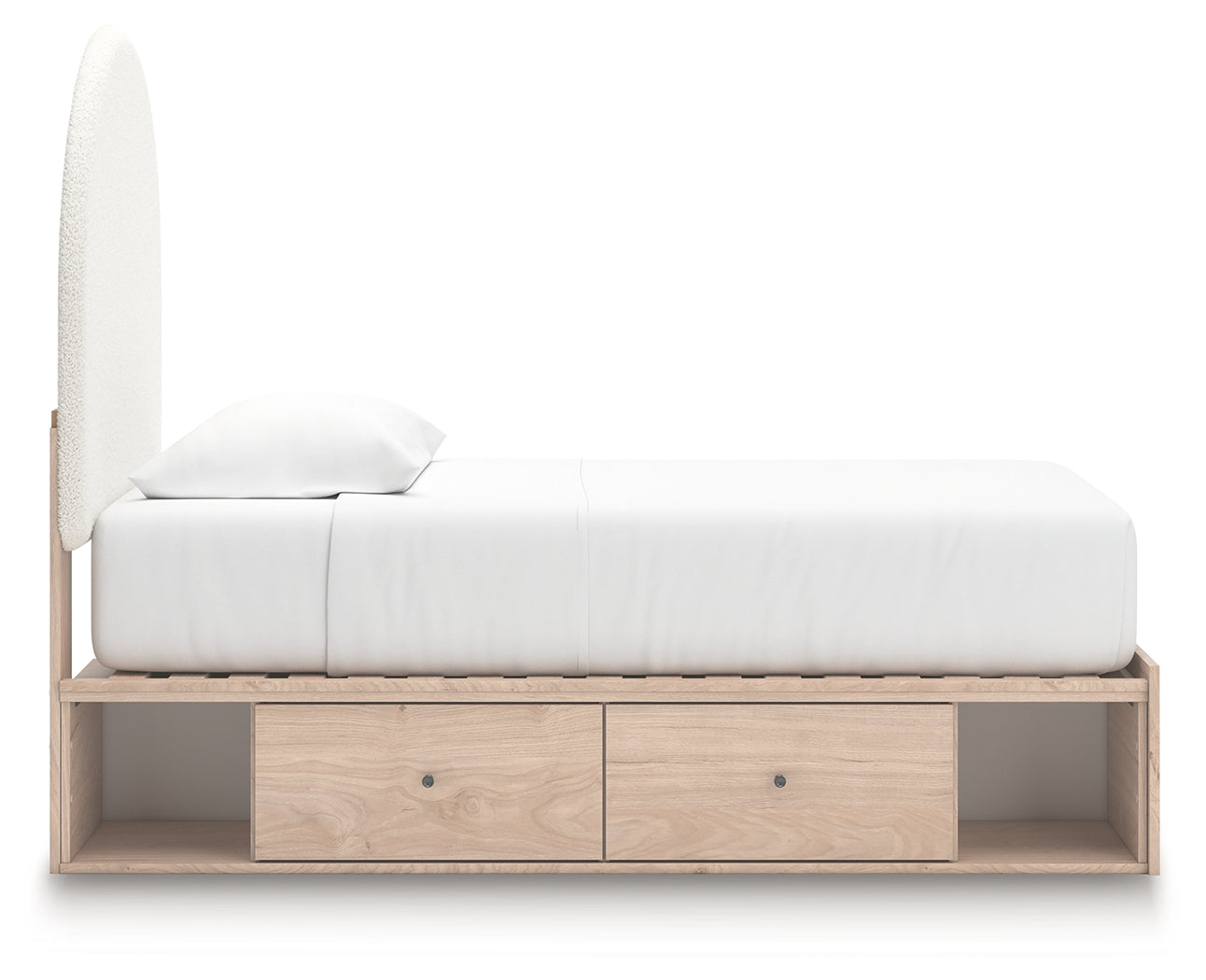 Arloster Tan/White Twin Upholstered Panel Bed with 4 Drawers Storage