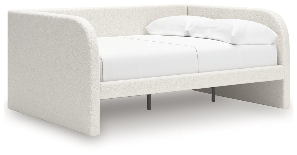 Arloster White/Tan Full Upholstered Day Bed, Dresser and Mirror