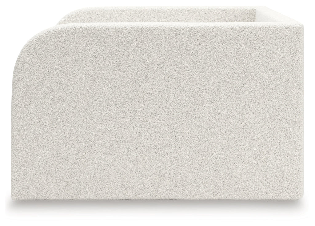 Arloster White/Tan Full Upholstered Day Bed, Dresser and Mirror