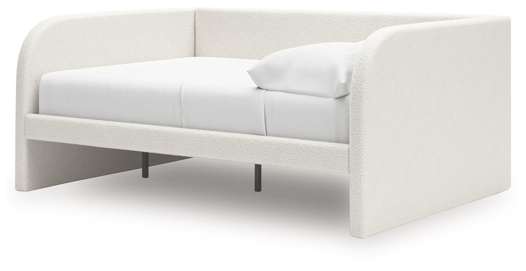 Arloster White/Tan Full Upholstered Day Bed, Dresser and Mirror