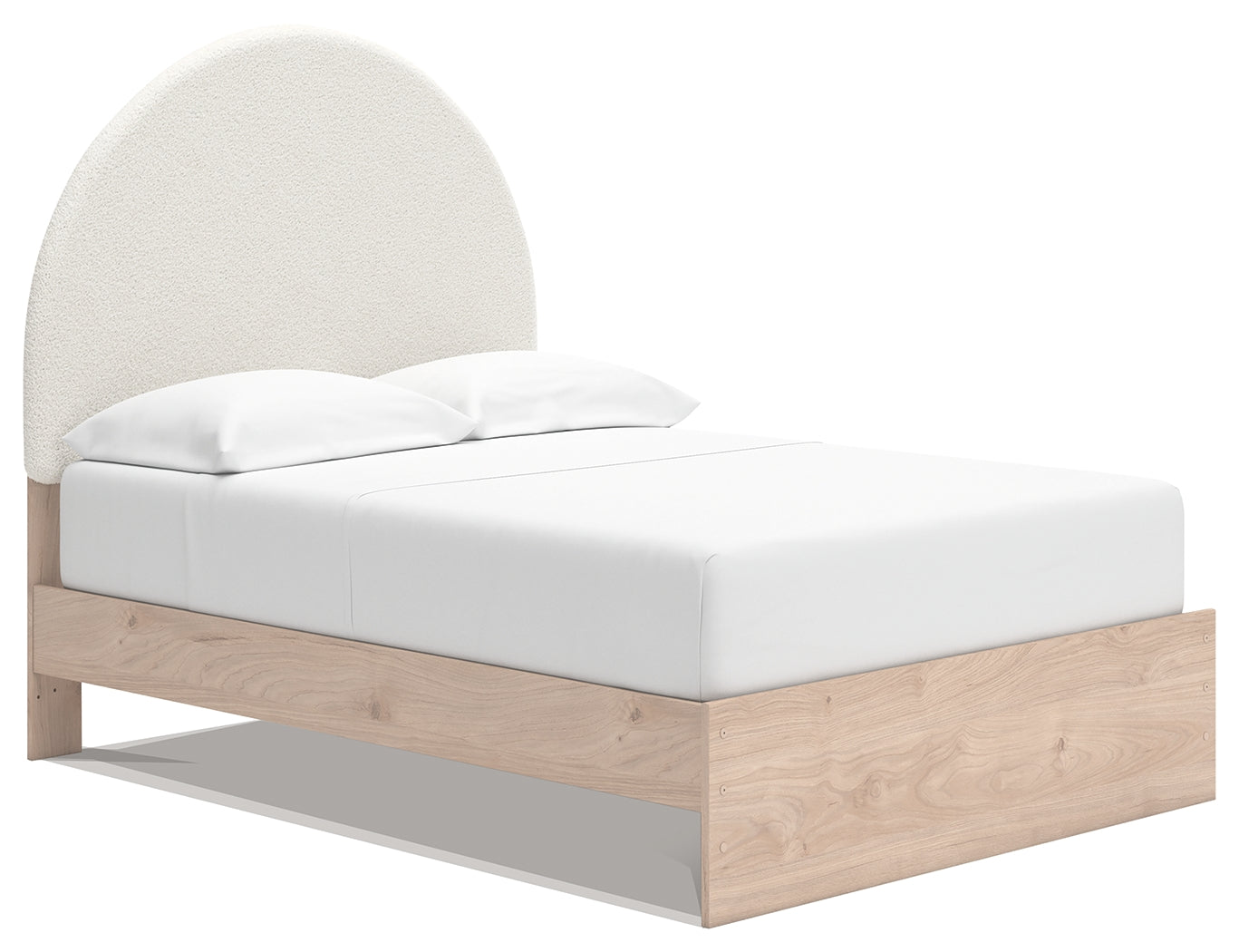 Arloster White/Tan Full Upholstered Panel Bed, Dresser and Mirror