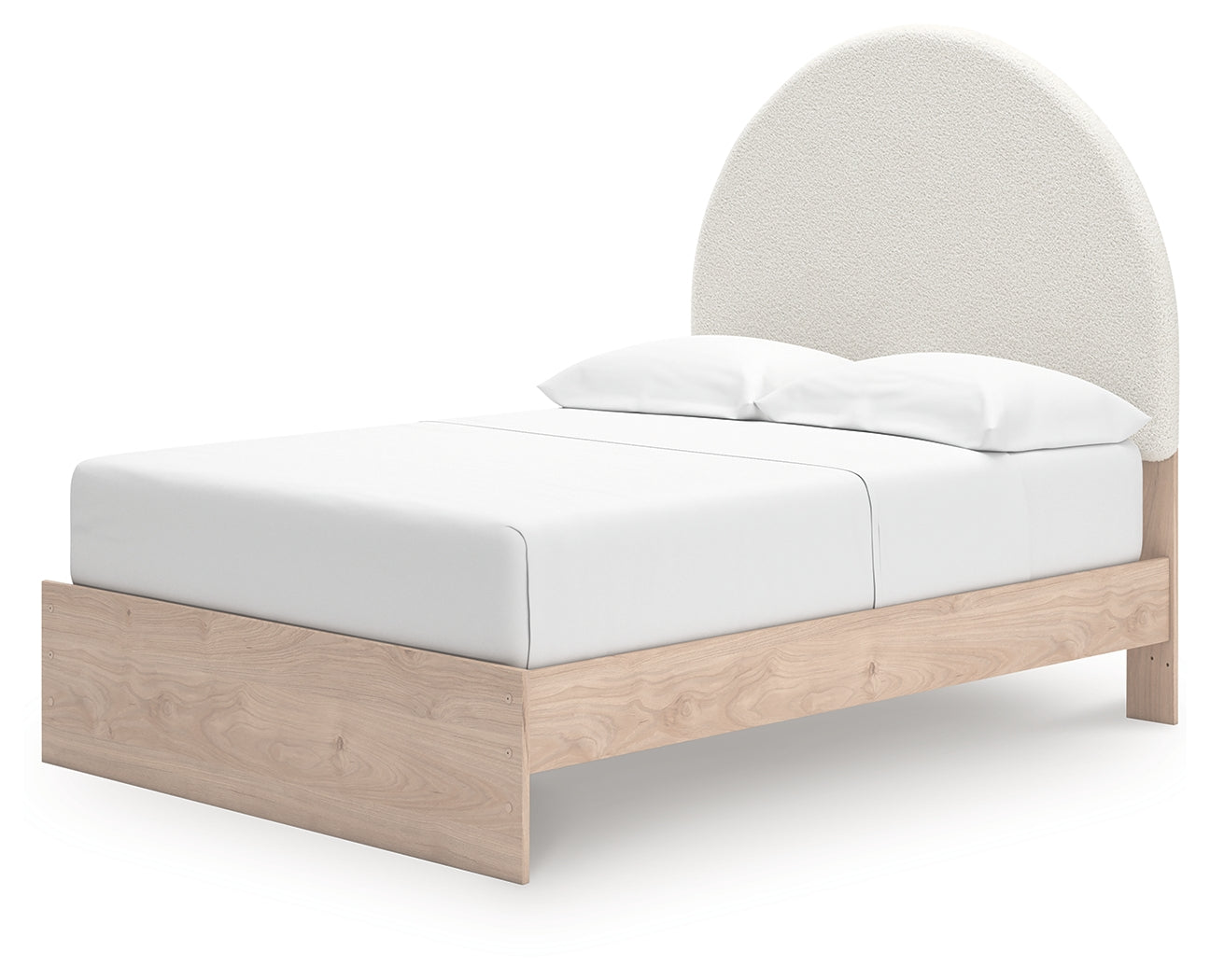 Arloster White/Tan Full Upholstered Panel Bed, Dresser and Mirror