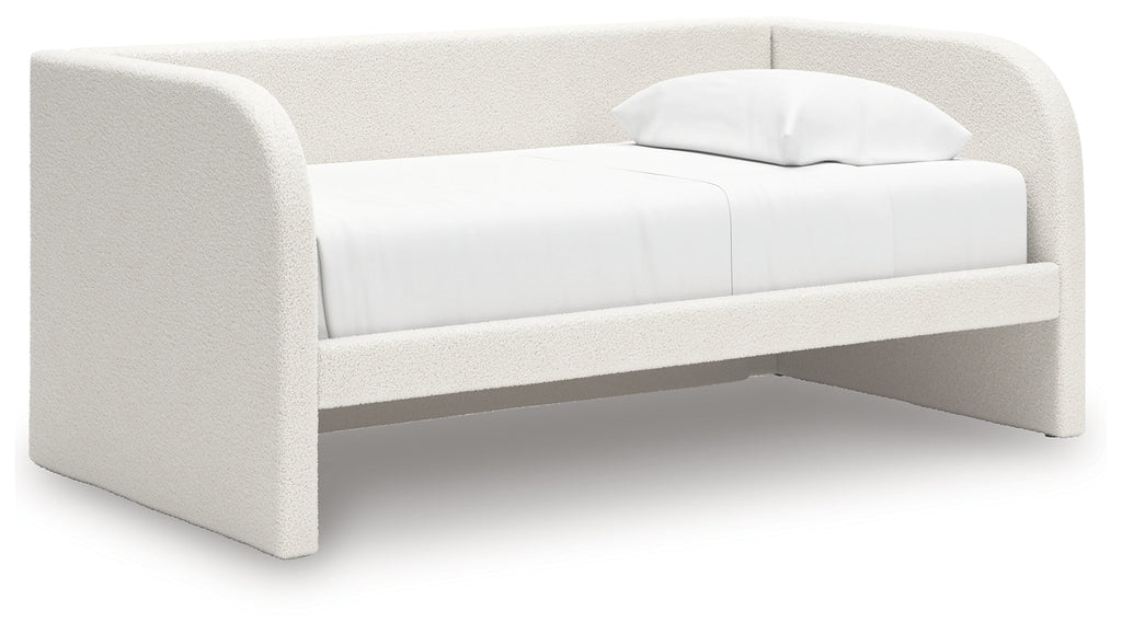 Arloster White/Tan Twin Upholstered Day Bed, Dresser and Mirror