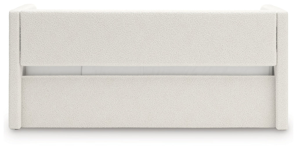 Arloster White/Tan Twin Upholstered Day Bed, Dresser and Mirror