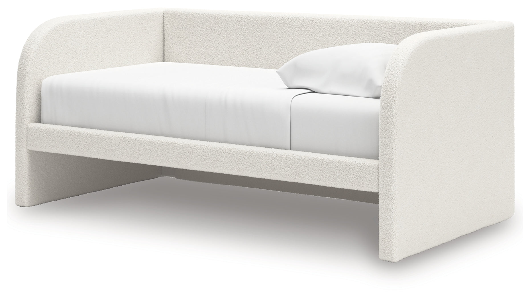 Arloster White/Tan Twin Upholstered Day Bed, Dresser and Mirror