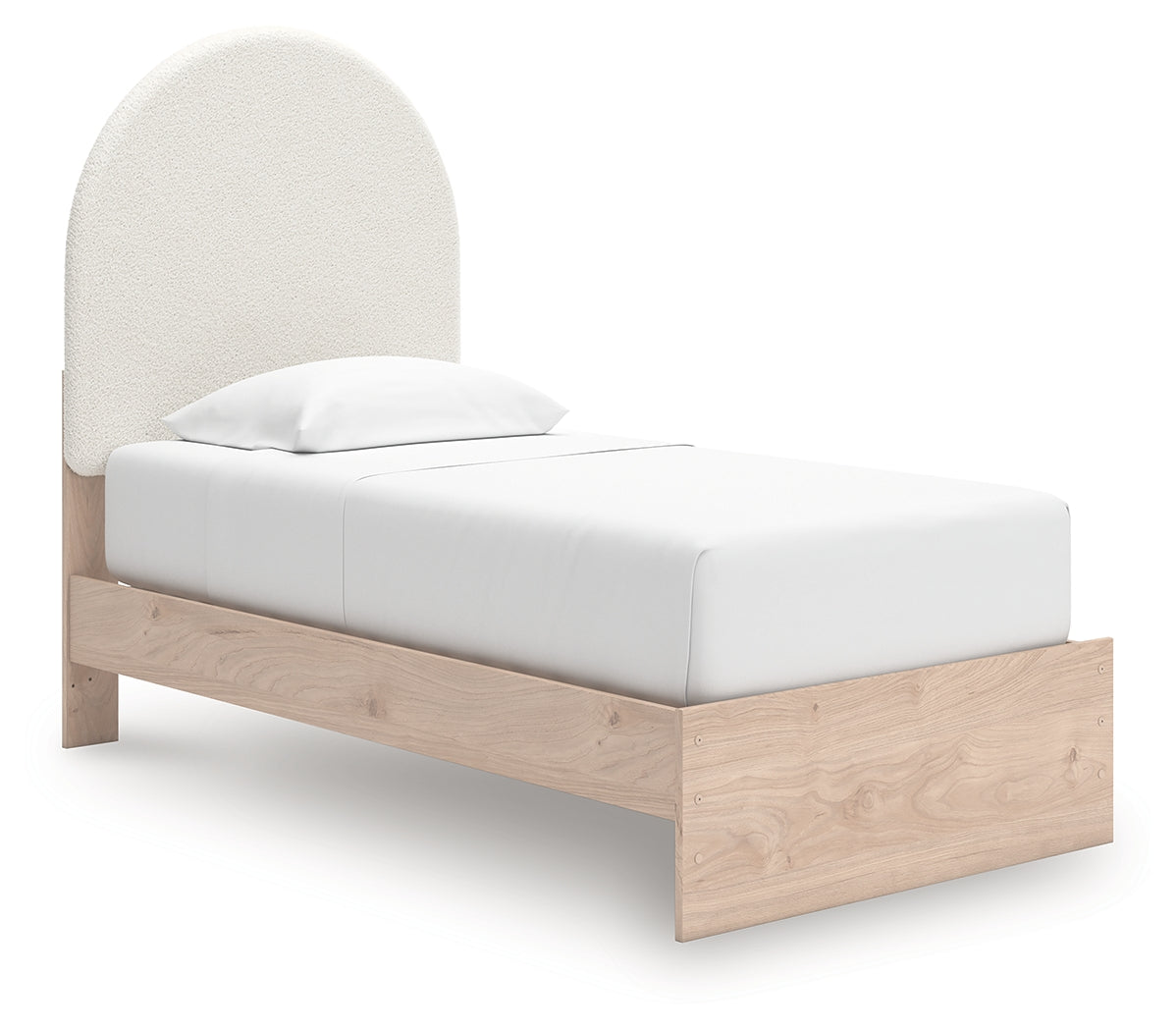 Arloster White/Tan Twin Upholstered Panel Bed, Dresser and Mirror