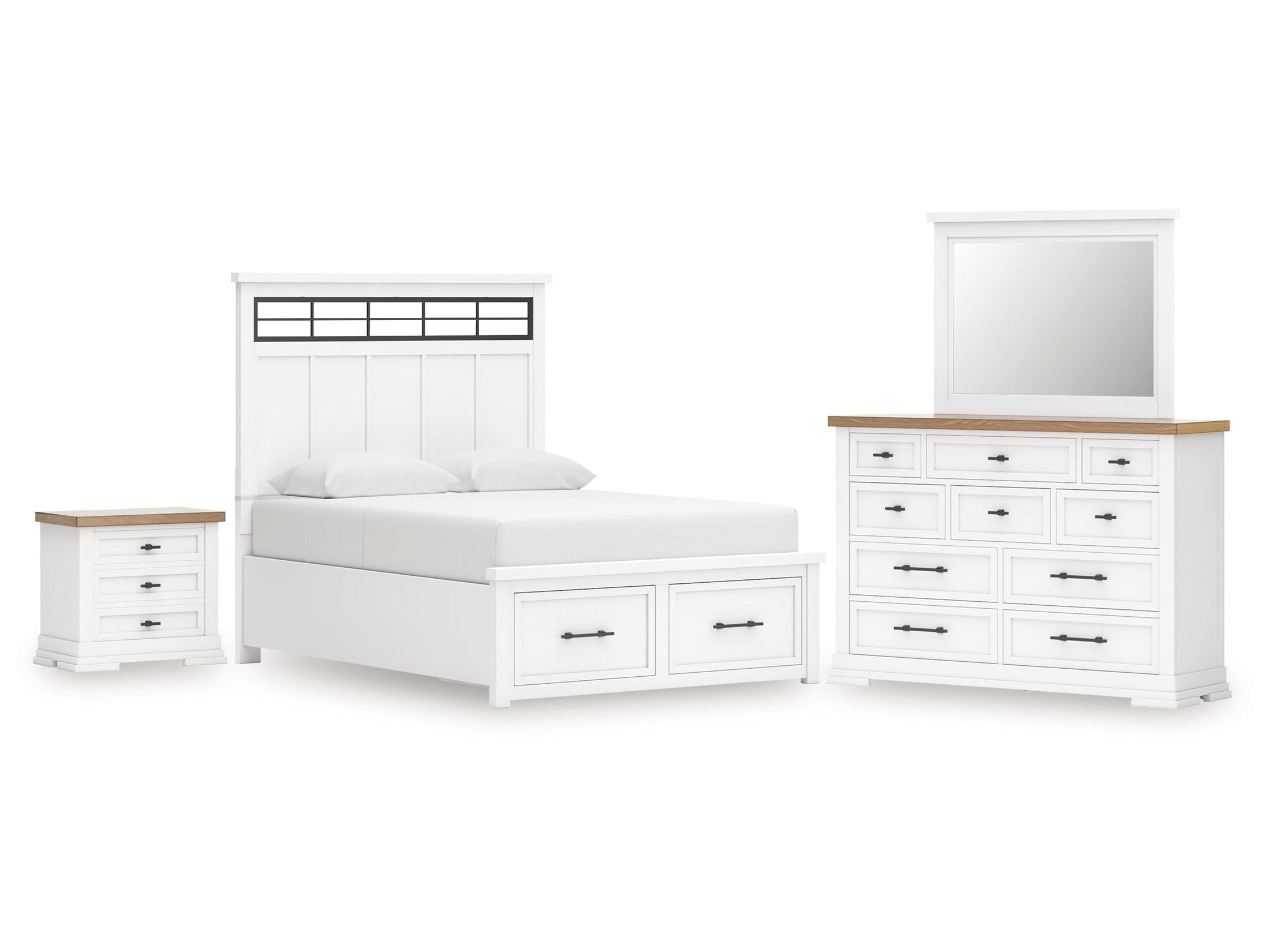 Ashbryn /Natural King Panel Storage Bedroom Set, White
