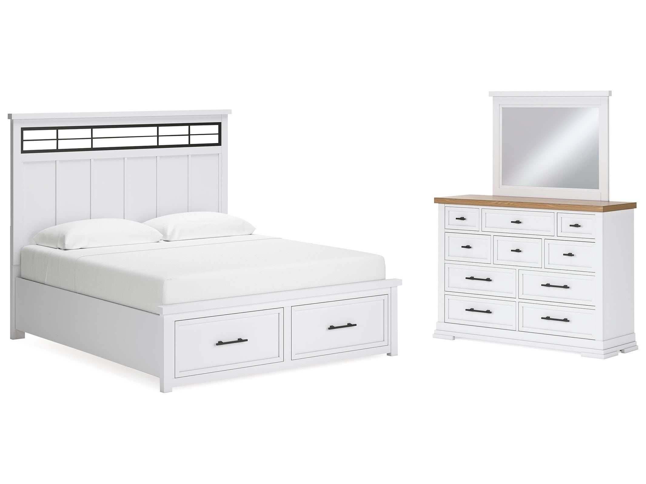 Ashbryn /Natural King Panel Storage Bedroom Set, White