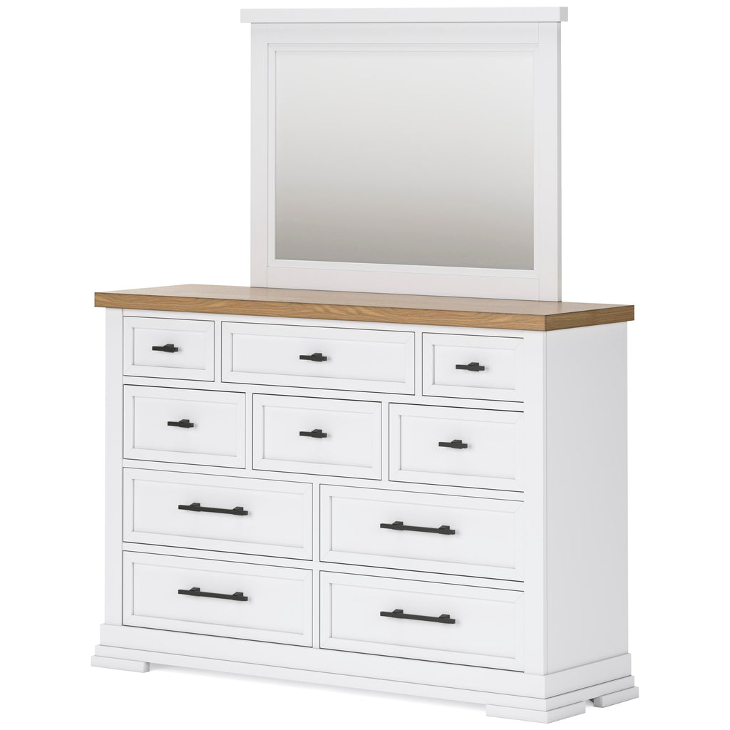Ashbryn White/Natural Mirrored Dresser w/ 10 Drawers