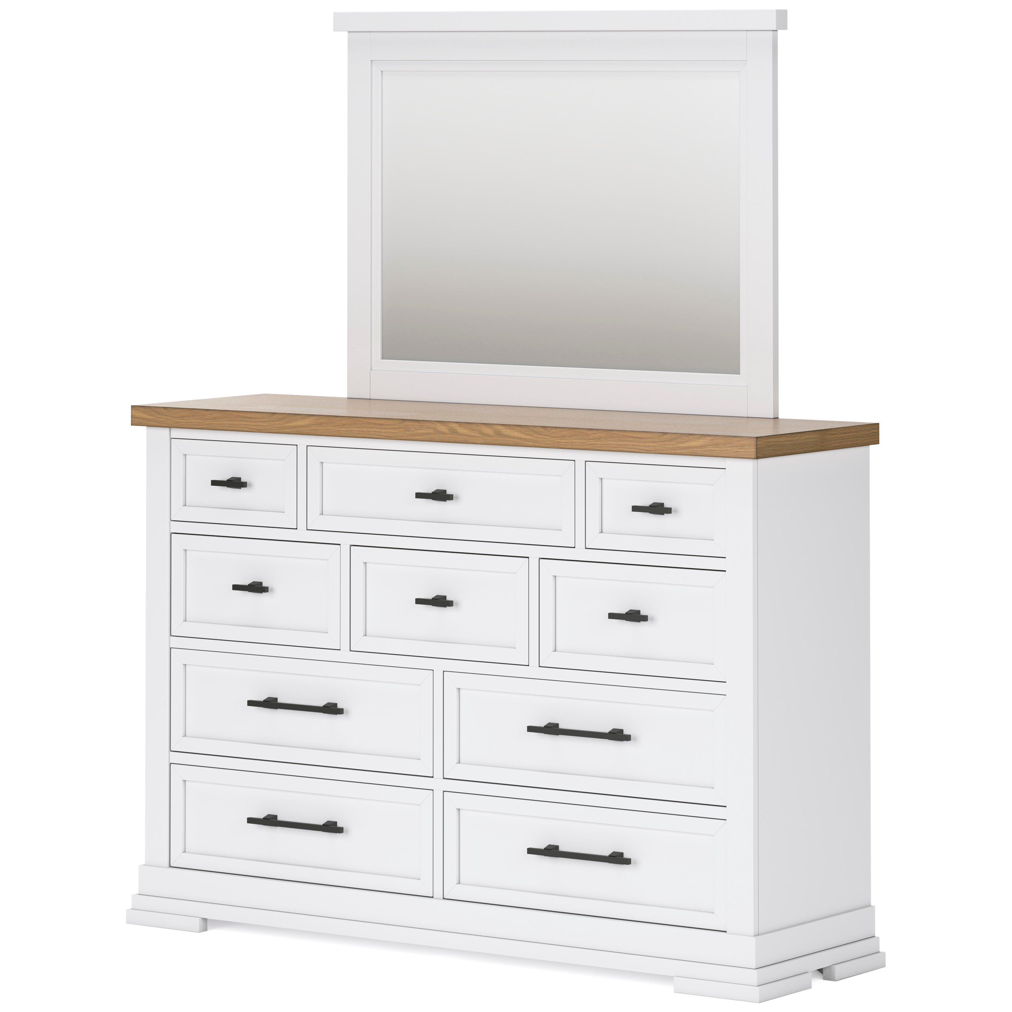 Ashbryn White/Natural Mirrored Dresser w/ 10 Drawers