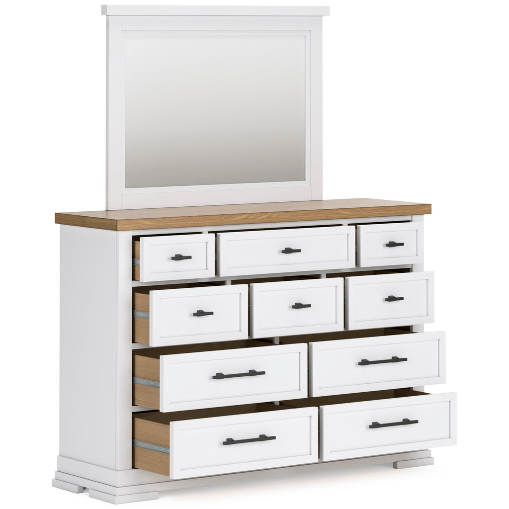 Ashbryn White/Natural Mirrored Dresser w/ 10 Drawers