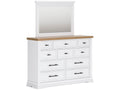 Ashbryn White/Natural Mirrored Dresser w/ 10 Drawers