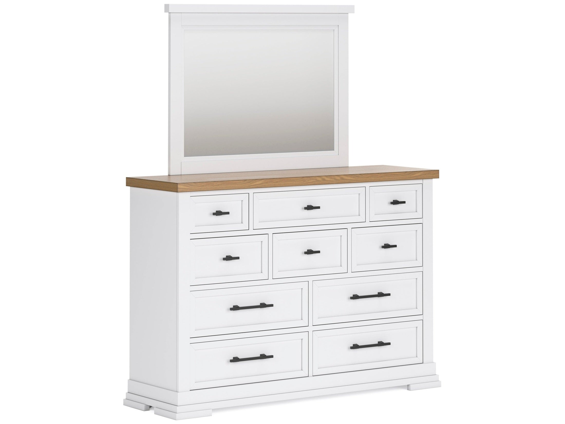 Ashbryn White/Natural Mirrored Dresser w/ 10 Drawers