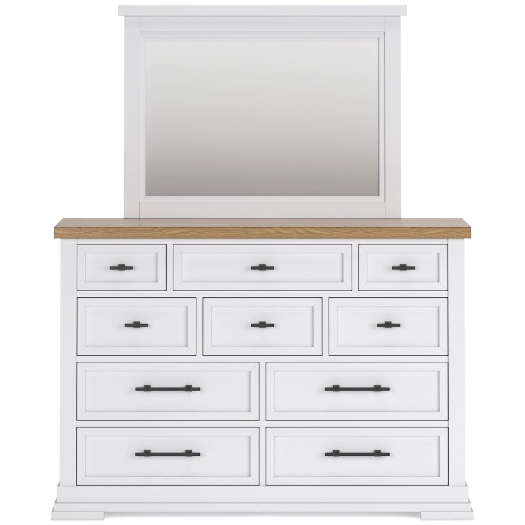 Ashbryn White/Natural Mirrored Dresser w/ 10 Drawers