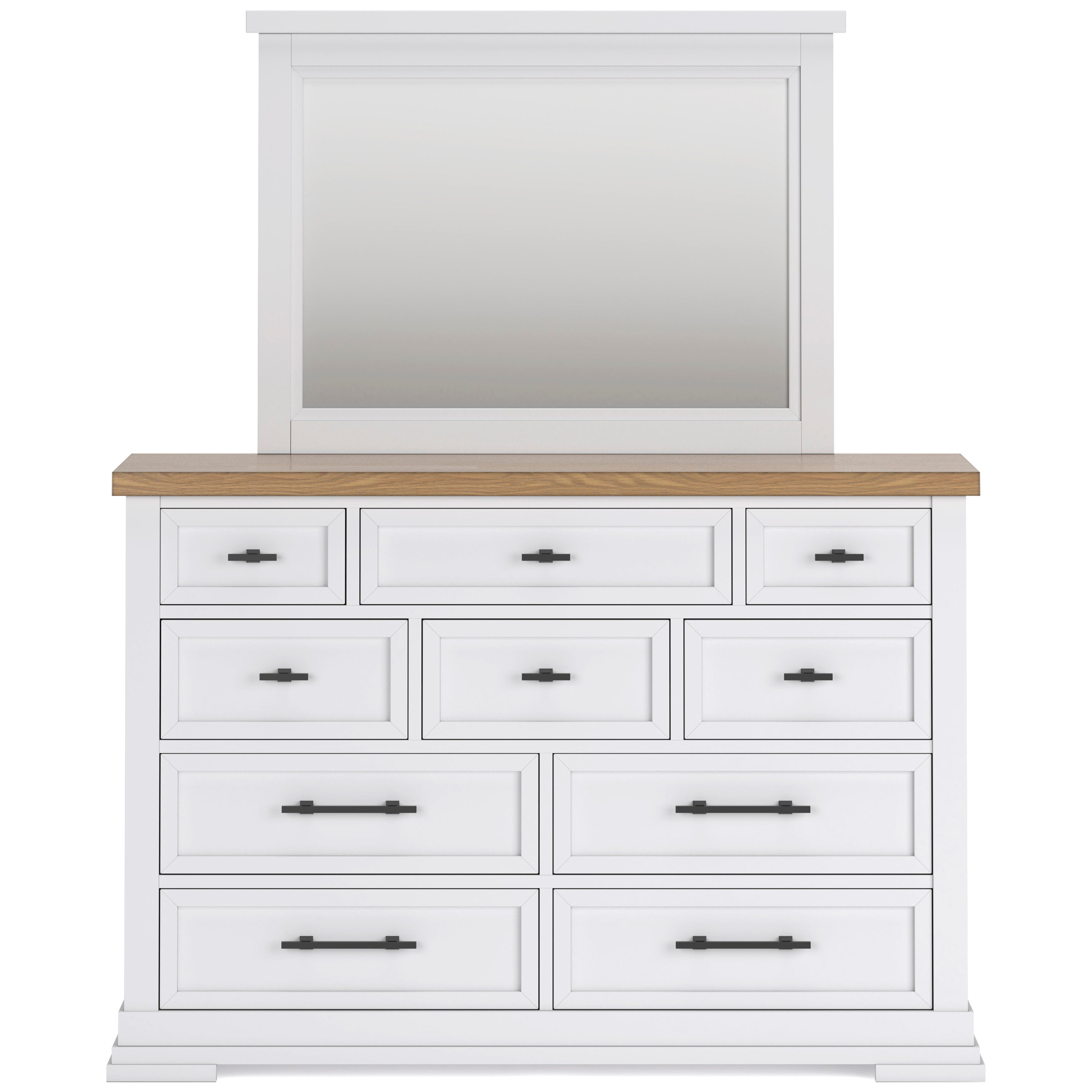 Ashbryn White/Natural Mirrored Dresser w/ 10 Drawers