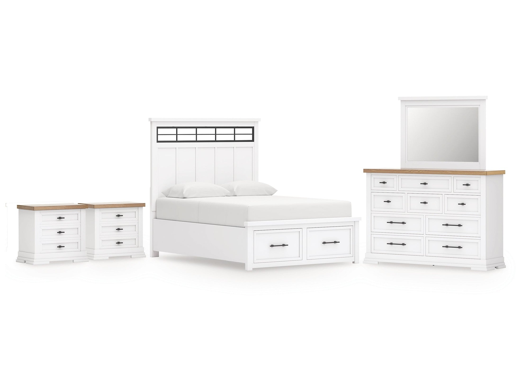 Ashbryn /Natural Queen Panel Storage Bedroom Set, White