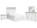 Ashbryn /Natural Queen Storage Bed, Dresser, Mirror and Nightstand, White