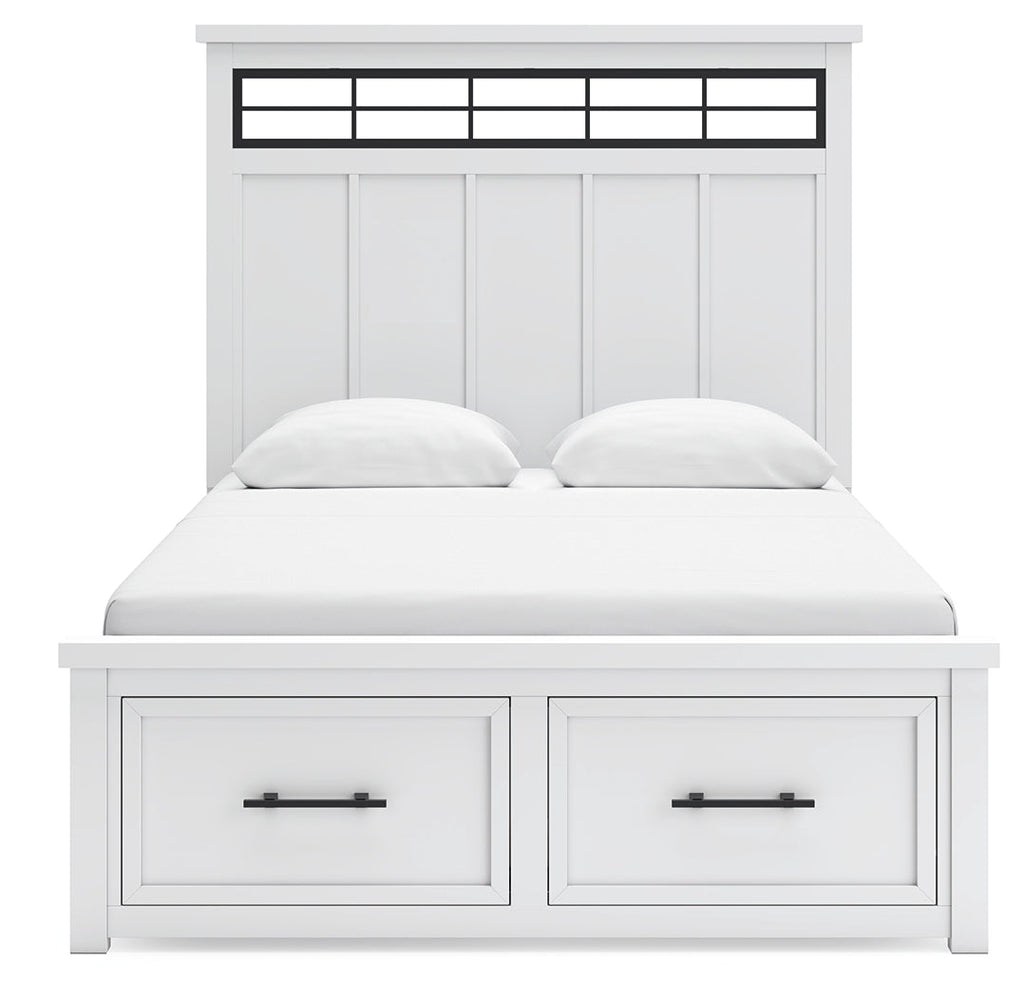 Ashbryn /Natural Queen Storage Bed, Dresser, Mirror and Nightstand, White