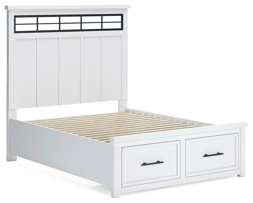 Ashbryn /Natural Queen Storage Bed, Dresser, Mirror and Nightstand, White