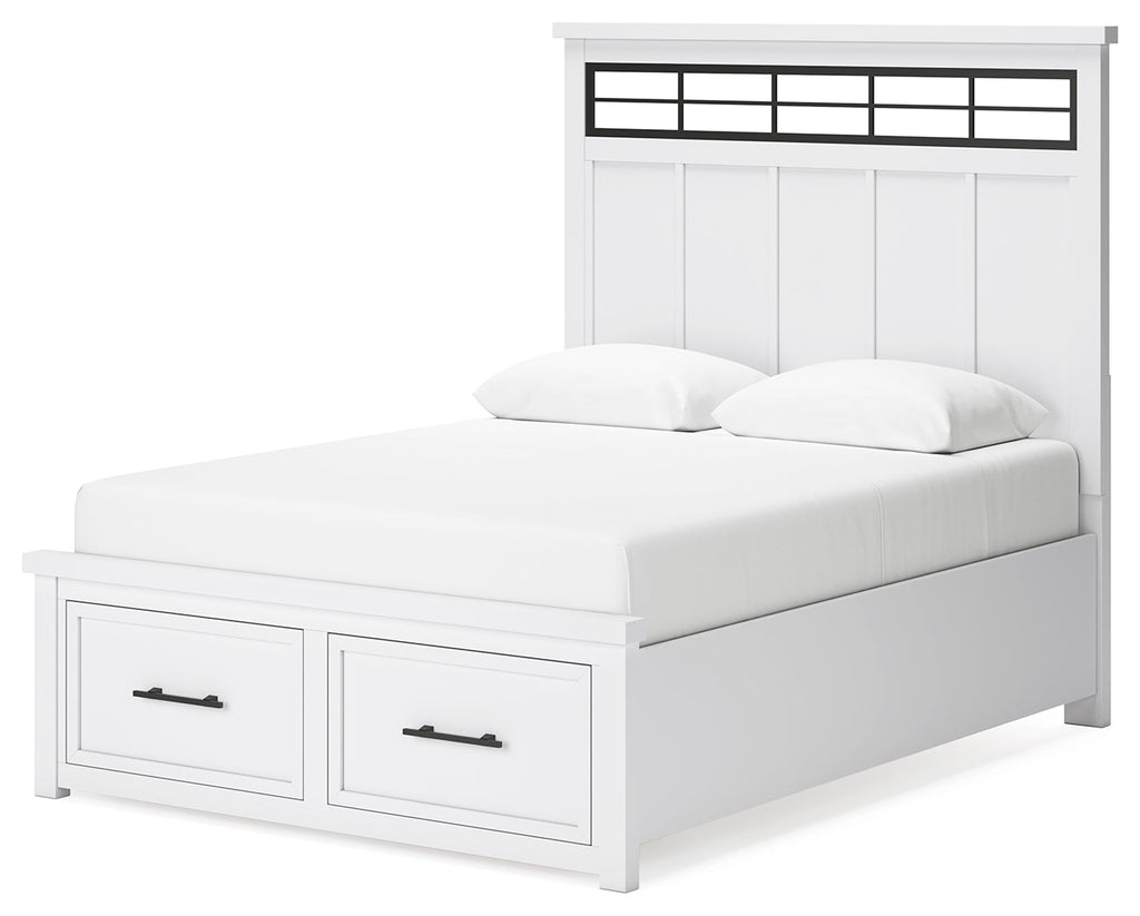 Ashbryn /Natural Queen Storage Bed, Dresser, Mirror and Nightstand, White