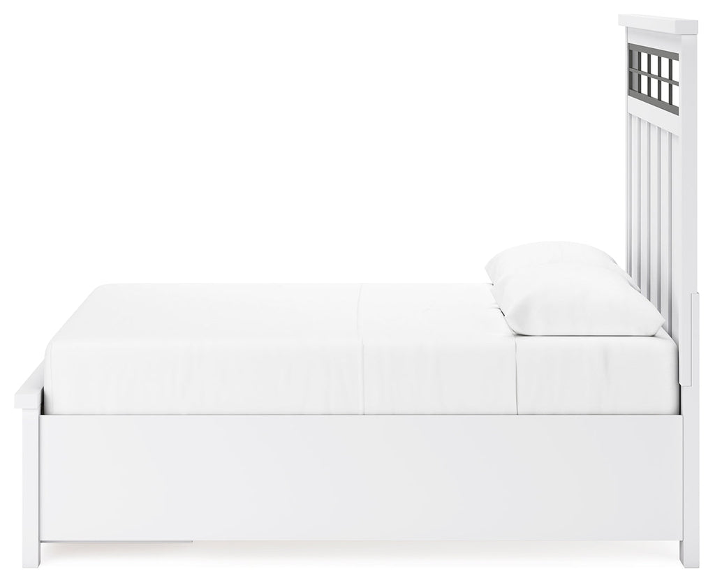 Ashbryn /Natural Queen Storage Bed, Dresser, Mirror and Nightstand, White