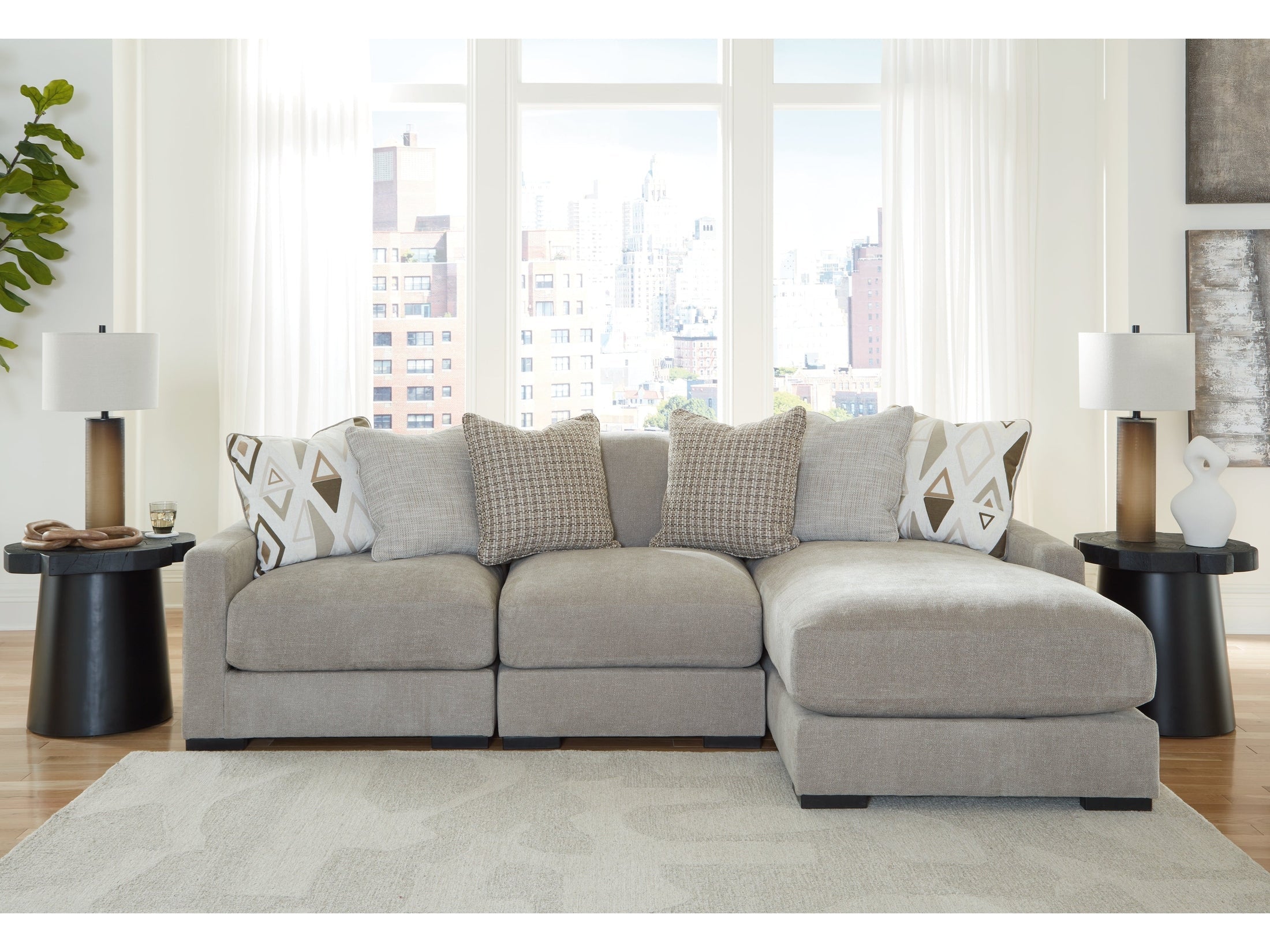 Aslan Court Pebble 3-Piece Sofa Sectional with RAF Chaise