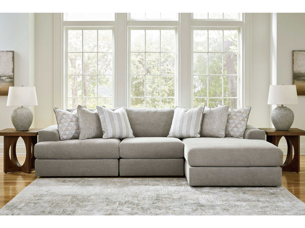 Avaliyah Ash Gray Chenille 3pc RAF Chaise Sectional