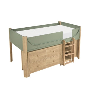 Low Loft Bed with 2-Shelf Bookcase, 4-Shelf Bookcase and Dresser B2048GNLT-1*2BCDR