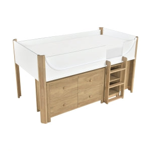 Low Loft Bed with 2-Shelf Bookcase, 4-Shelf Bookcase and Dresser B2048WHLT-1*2BCDR