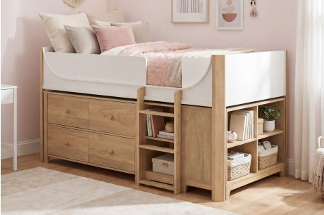 B2048WHLT Youth Liam Collection - Low Loft Bed with 2-Shelf Bo