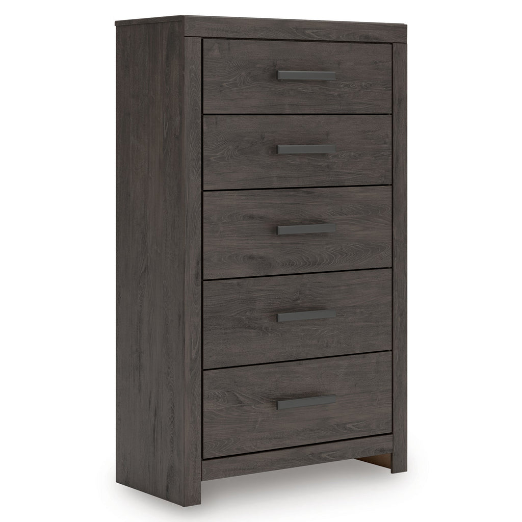 Prendonea Twin Panel Bed, Dresser, Mirror, Chest and 2 Nightstands, Charcoal