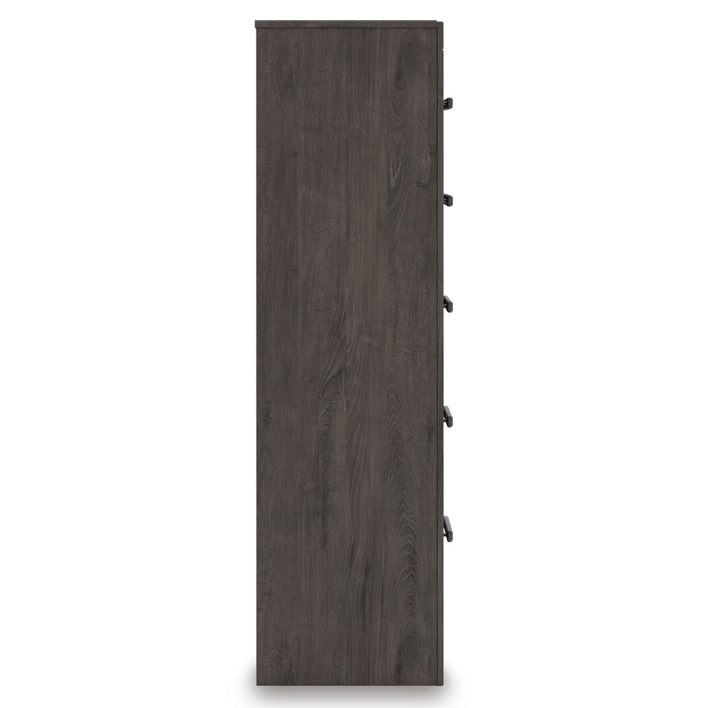 Prendonea King Panel Bed, Dresser, Mirror, Chest and 2 Nightstands, Charcoal