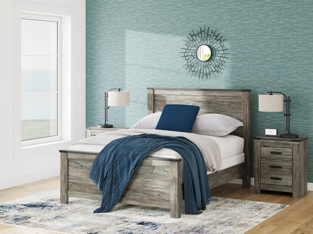 Frandern Queen Panel Bed, Dresser, Mirror, Chest and 2 Nightstands, Gray