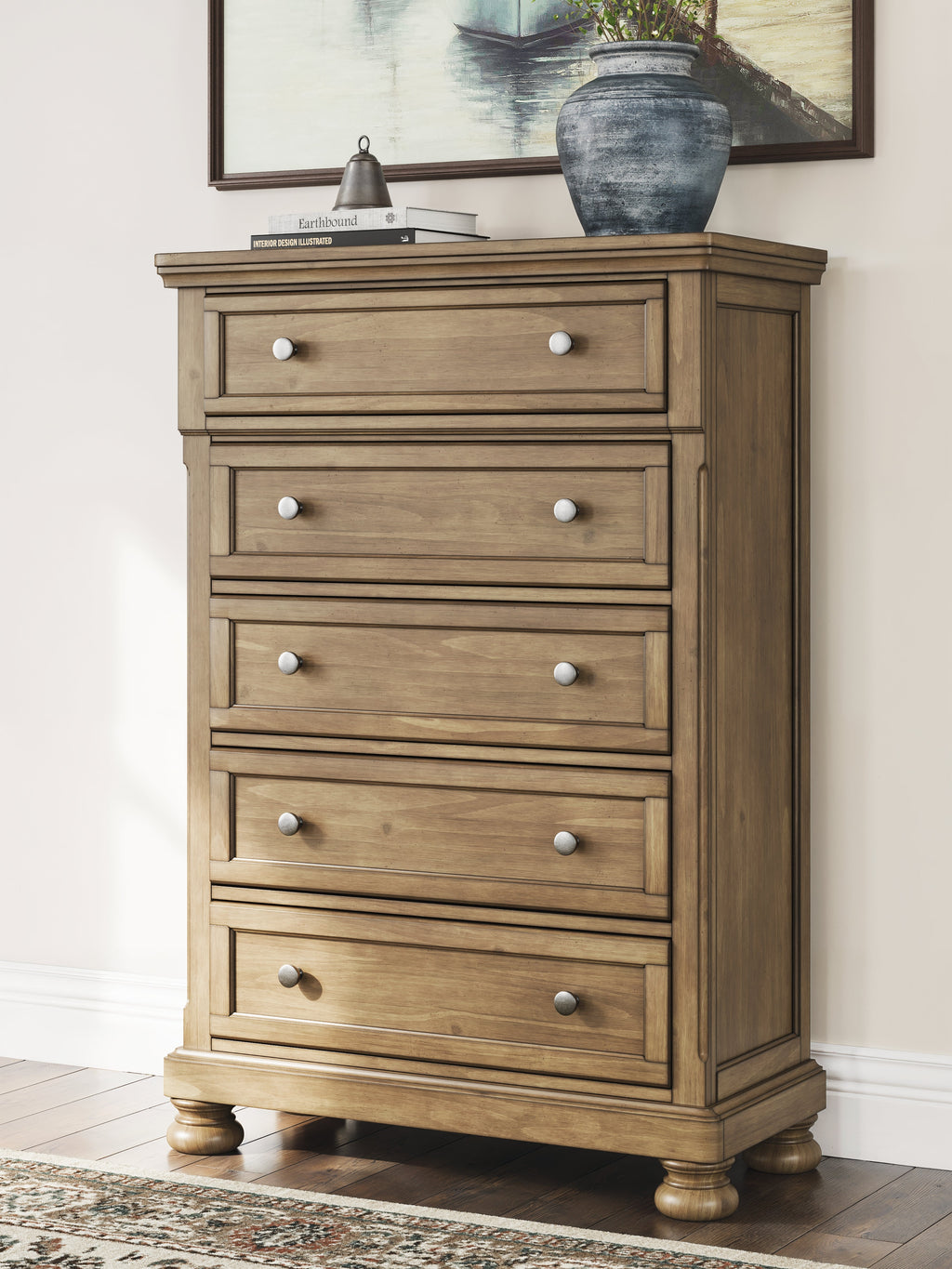 Feddinger Medium Queen Panel Bed, Dresser, Mirror, Chest and 2 Nightstands, Brown